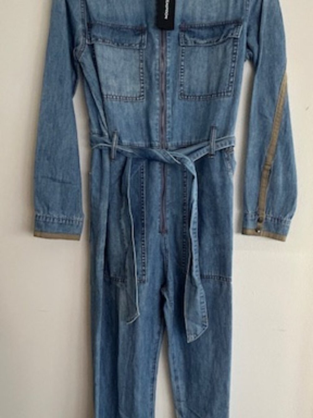 One Teaspoon Claudia Ciao Blue Long Length Zip Tie Fitted Denim Overalls NWT - Picture 9 of 16